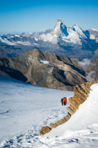 Climbers group in climb, glacier, to the Alphube, Matterhorn, Valais, Switzerland Climbers group in climb, glacier, to the Alphube, Matterhorn, Valais, Switzerland